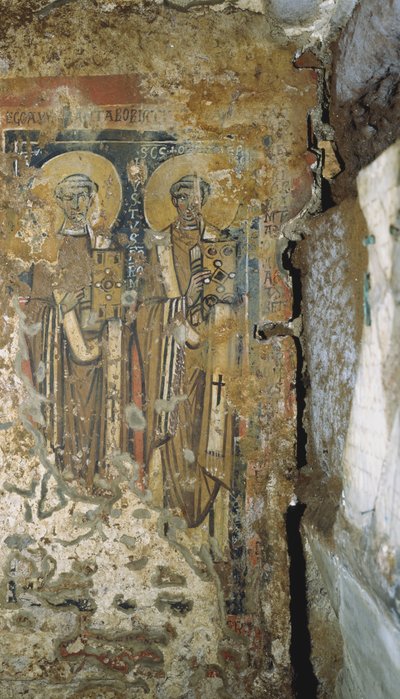 Wall painting from the Crypt of the Popes, Catacombs of San Callisto, Rome by Roman